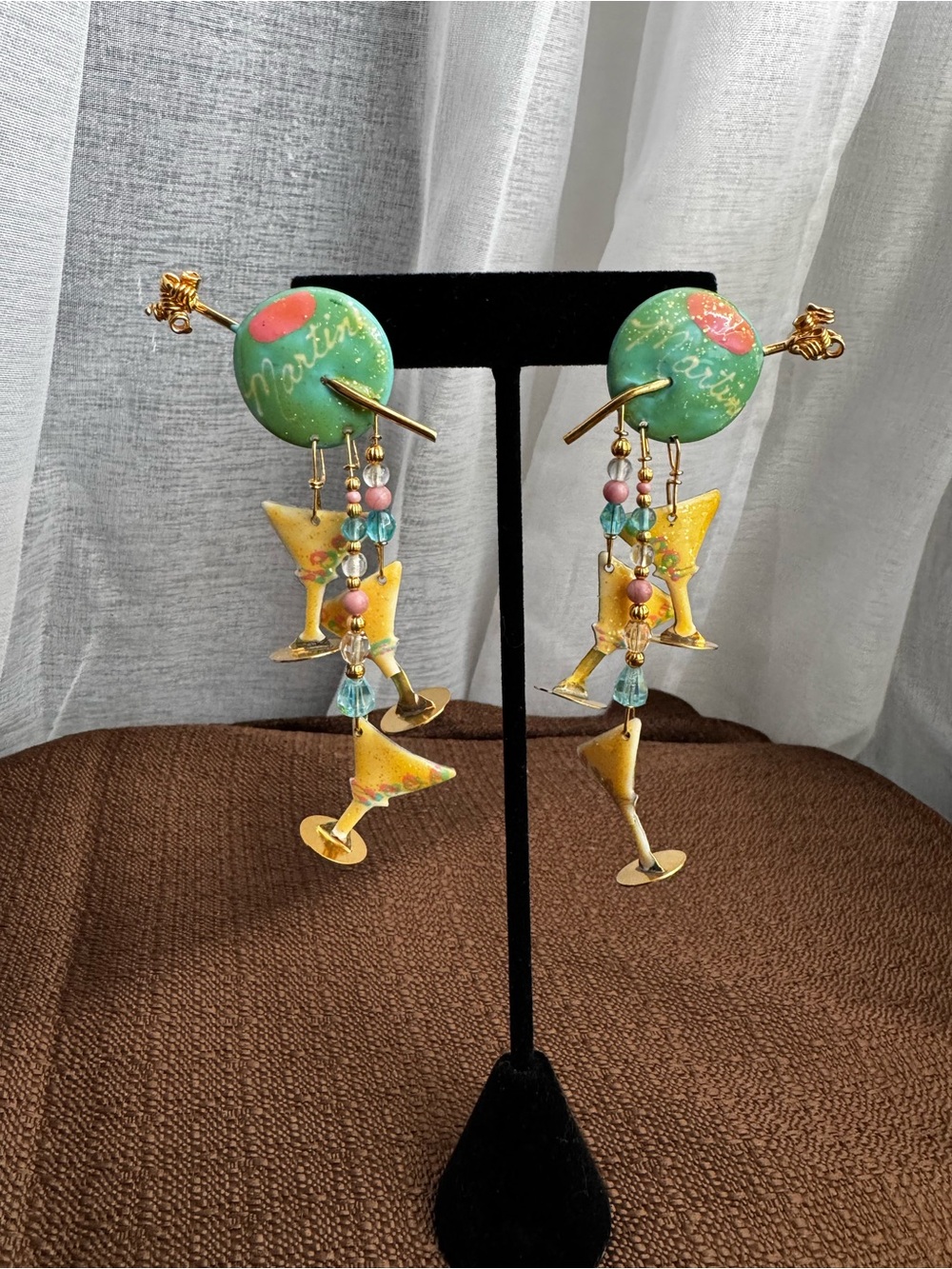 Vintage 1989 Lunch at the Ritz Martini Dangle Earrings Enamel Cocktail